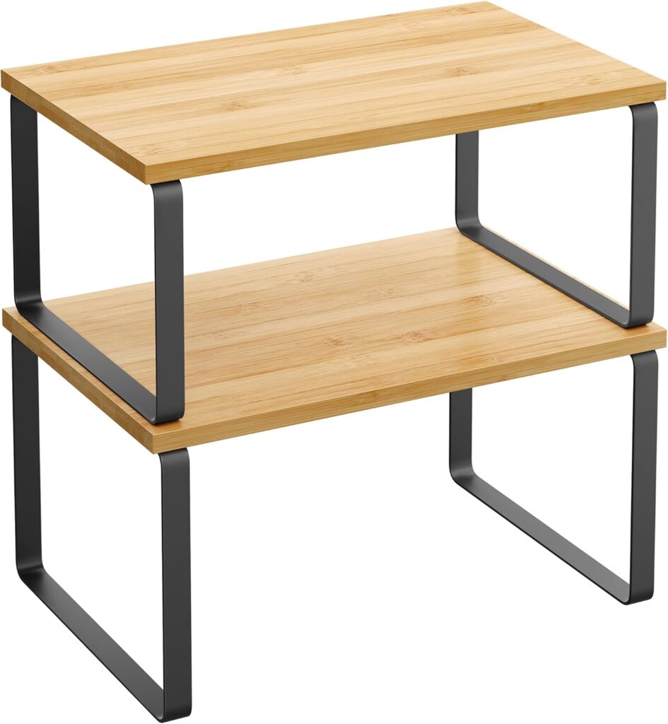 Two-tier adjustable shelf risers